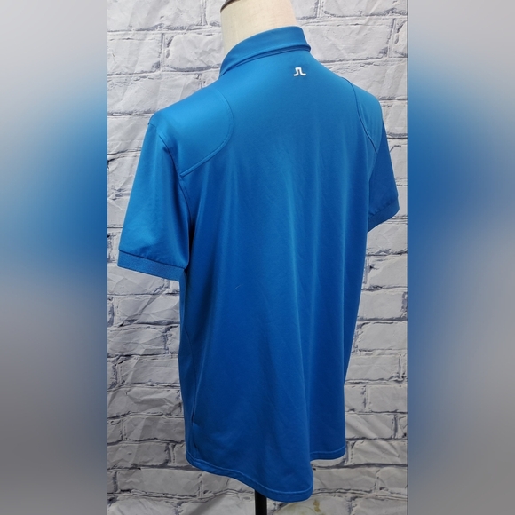 J. Lindeberg Mens Golf Polo Shirt Fieldsensor Fabric Asymmetrical Zip Blue Large - Picture 11 of 16
